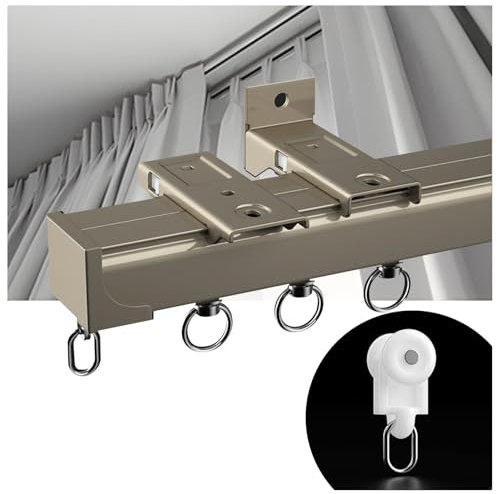 APMOE Gardinenschiene - 1 Läufig Vorhangschiene Aluminium, Raumteiler Curtain Rail Decke/Wand Installieren Schiebegardinen Schiene Für Fenster/Duschvorhänge/Wohnzimmer(Gold,1.1M/3.6FT)