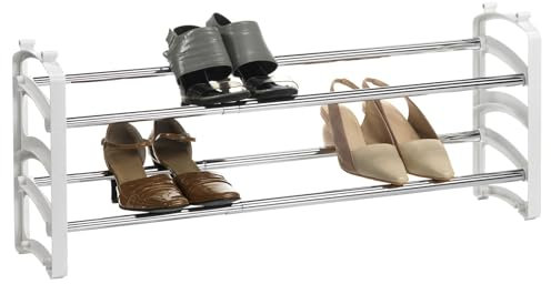 IDIMEX Schuhregal Tower ausziehbar weiß - Schuhablage mit 2 Ebenen aus Metall, stapelbare Schuhaufbewahrung platzsparend, schuhorganizer Flur
