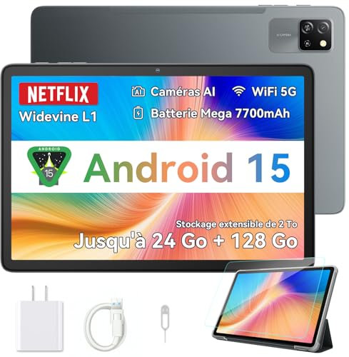 Blackview Android 15 Tablet 10 Zoll, Tab60Pro Gaming Tablet 4G LTE+5G WLAN 24GB(8+16) RAM 128GB ROM (2TB TF) 7700mAh 5MP+8MP Unisoc Octa-Core, Face ID/GMS/GPS/3.5MM Kopfhörerbuchse/BT5/Widevine L1