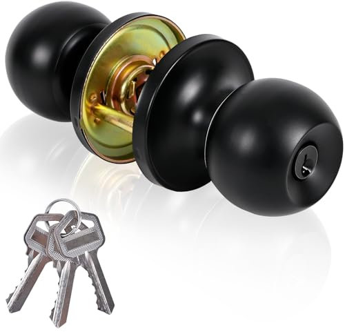 YELANGU Entrance and exit Door Knob with Key Stainless Steel Exterior Doors Knobs Round Security Front Doors Lock Set Satin Nickel 1 Pack(Black)