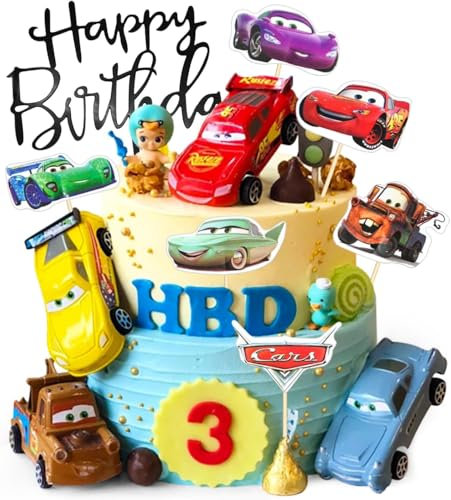 Lot de 17 décorations de gâteau de voiture pour enfants, décoration de gâteau d'anniversaire pour garçon