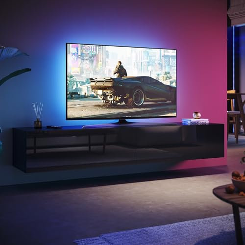 SUNXURY TV Board Hängend 180 cm Modern Wohnwand TV Lowboard Schwarz Lowboard Hängend Hochglanz Fernsehtisch Wandschrank hängender Schrank Modernes Wohnzimmer Möbel 180 x 40 x 30cm