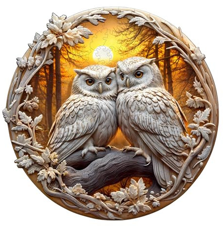 KaayeeWood Wooden Jigsaw Puzzles-300 Pieces Owl -3 Unique Shape Wooden Puzzles for Adults, Challenge Wood Puzzles with Wood Box, Birthday Gifts for Family Friend(13.4 * 13.2in)