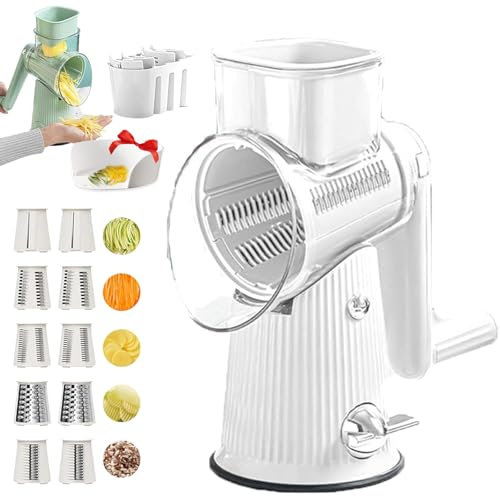 Roarrave 5 in 1 Food Chopper, Ultimate Kitchen Ally 5 in 1 Food Chopper, Multifunction Roarrave Grater, Rotary Cheese Grater Vegetable Slicer, Easy to Clean Kitchen Gadgets with Storage Box (White)