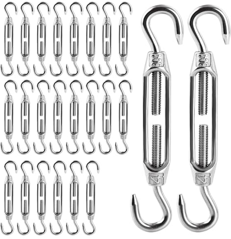 MIVIDE Tendeur Cable M4, Réglable Crochet de Ridoir, 24 Pcs | Tendeur Cable Inox 304, Tendeur de Fil pour Fil de Jardin, Système de Câble, Tendeur Accessoires