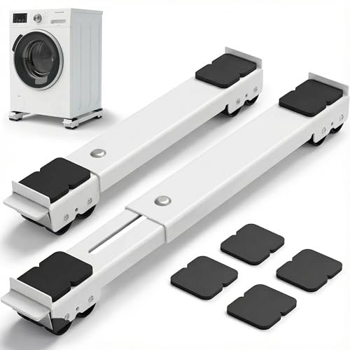 Cnwinu 2 Pack Appliance Rollers,Heavy Duty Furniture Sliders with Brake,Extendable Furniture Moving Wheels from 18 to 28 Inches,Load Bearing 300KG,for Washer,Refrigerator,Sofa,Dryer(White)