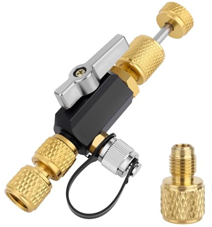 Herramienta de Extracción Núcleos Válvulas HVAC, Puerto Doble 1/4 y 5/16 | Latón Premium para R410A R32 Sistemas Aire Acondicionado con Base Magnética y Vacío 20 Micrones