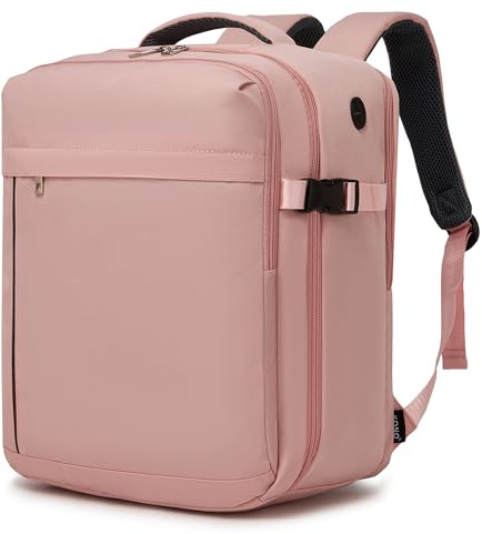 Kono Sac à Dos Cabine Avion 40x30x20 Ryanair, Bagage Sous Siège Léger | PC 15,6, Ouverture 180°, Organisation Optimisée, Sangle Valise, Bagage à Main Voyage, Travail et Week-end, Rose