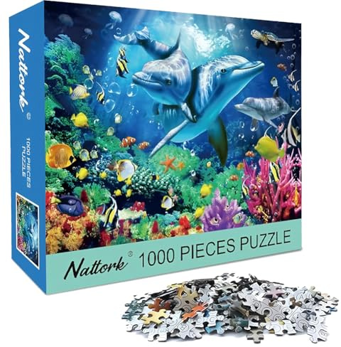 Sea Jigsaw Puzzles for Adults 1000 Jigsaws Sea World 1000 Piece Jigsaw Puzzles for Adults Gifts Sea Turtle and Dolphins, 70 x 50 cm