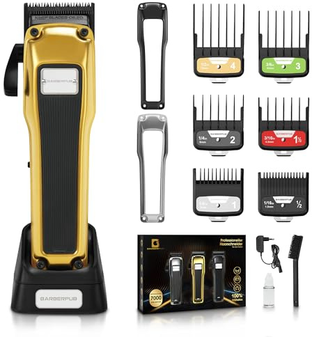 BarberPub Haarschneidemaschine Profi, Haarschneider Herren Mit 6 Klingen, 2 Gehäusedeckeln & Ladestation, Haartrimmer Verstellhebel 0,5-2,0mm, Bartschneider Elektrisch für Friseursalon, HC176