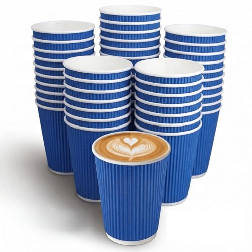 HOMELINK ECO 12oz Ripple Paper Cups 500 Pack | 3-Ply Insulated Leak-Proof Coffee Cups | No Sleeve Needed | Marine Blue | Café & Catering