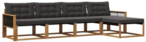 vidaXL Outdoor-Sofagarnitur mit Kissen 5 pcs Natürlich und Schwarz, Garten, moderner, langlebiger Outdoor-Sofa, Sessel-Ecke, Lounge-Möbel, Terrasse Set