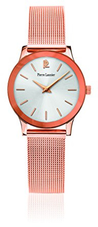 Pierre Lannier Montre Femme Quartz- Affichage Analogique Bracelet Acier Inoxydable Or Rose et Cadran Argenté 050J928