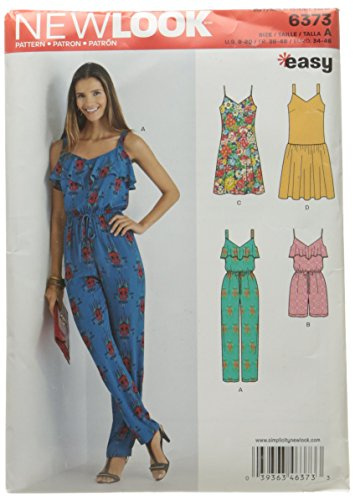 New Look Sewing Pattern 6373: Misses' Jumpsuit or Romper and Dresses, Multicolor, Size A (8-10-12-14-16-18-20)