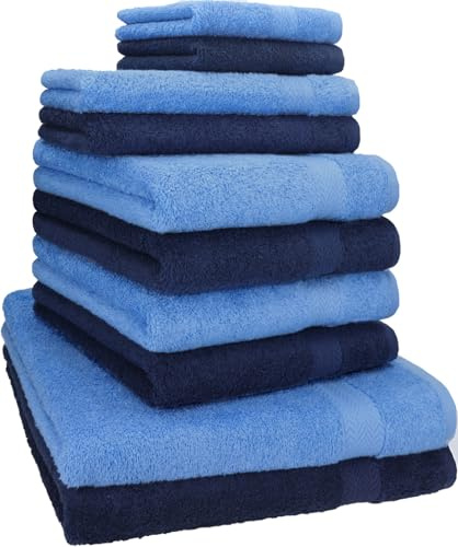 Betz 10-TLG. Handtuch-Set Classic 100% Baumwolle 2 Duschtücher 4 Handtücher 2 Gästetücher 2 Seiftücher Farbe dunkelblau und hellblau