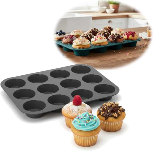 LS-LebenStil Premium Silikon Muffinform 12 Stück 33x25cm Muffin-Backform Kuchenform Muffinförmchen Dubai Schokolade Schokoladenform für Chocolate Muffins