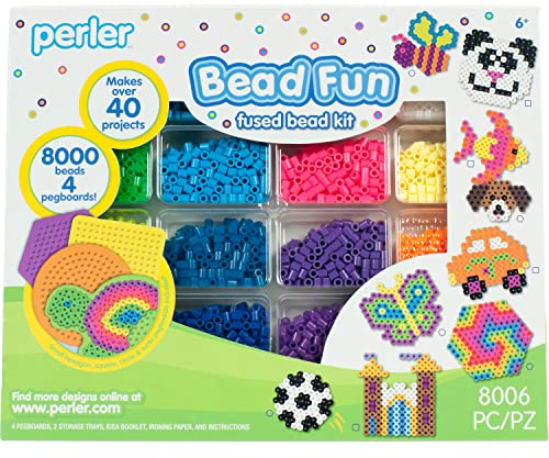Perler Bead Storage Tray Kit – 8000 Multicolor Beads, 4 Pegboards, 2 Storage Trays, Ironing Paper & Idea Booklet, Kids Arts & Crafts Set, Ages 6+