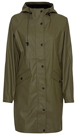 ICHI IHTAZI JA Damen Windbreaker Übergangsjacke Regenjacke Regenmantel mit Druckknöpfen und Kapuze
