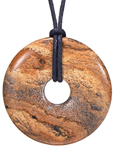 Morella Damen Halskette 80 cm Donut Edelstein Anhänger Bilderjaspis im Samtbeutel