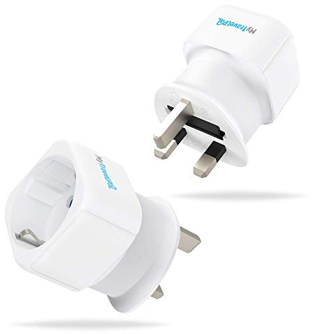 MyTravelPal EU to UK Plug Adapter (2 Pack) | Europe Schuko 2 Pin to 3 Pin | UK Safety Standards | 2 x Europe Schuko to UK 2 Pin to 3 Pin Travel Adaptors with 13A Fuse | For European & Euro Devices