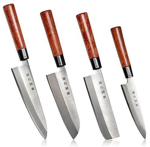 Simple Song Juego de cuchillos de chef de cocina japoneses tradicionales – Juego de cuchillos premium Gyuto Santoku Nakiri Petty de alta resistencia a la corrosión