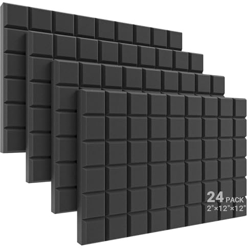 JBER Akustikschaumstoffplatten, 24 Stück, 5,1 x 30,5 x 30,5 cm, schalldämmend, quadratisch, feuerfestes Design – Schwarz