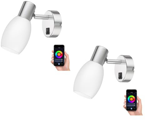 ledscom.de 2 Stück Wand-Leuchte LUPI mit Schalter, einflammig, inkl. Smart Home RGBW E14 LED Lampe, 4,925W, 572lm