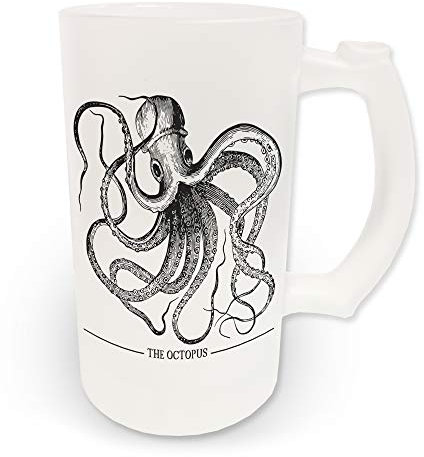 16oz Vintage Octopus Illustration Novelty Frosted Glass Beer Stein