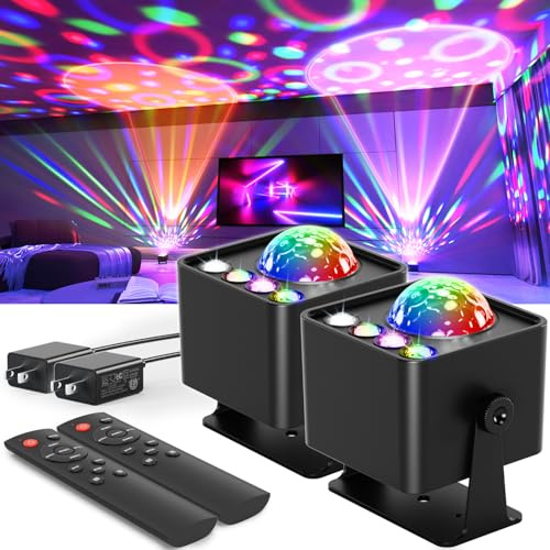 Disco Lights, Party Lights, Disco Light, 7 Colors, Strobe Light, Sound Activated Stage Light, DJ Equipment with Remote Control, Birthday List, 2 Pieces