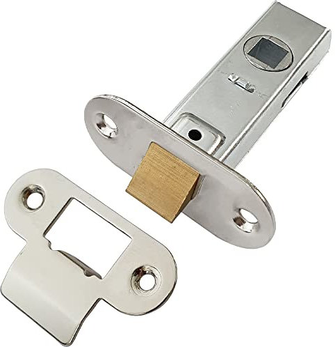 64mm Contract Standard Tubular Latch - Rounded Strike/Forend - Nickel Plated | Standard Interior Door Latch - Forends, Strike Plate, Dust Box and Screws Included