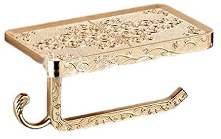 Vintage Paper Towel Holder with Cellphone Shelf for Bathroom, Wall Mount Anti-Rust Aluminum Paper Towel Rack (Gold)