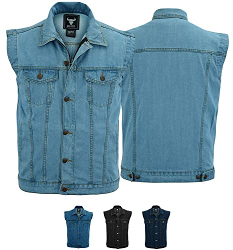 BULLDT Motorradweste Herren Jeansweste aus Baumwolle Denimweste (DE/NL/SE/PL, Numeric, 48, Regular, Regular, Standard, Himmelblau)