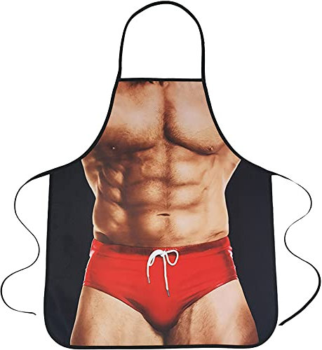 XingDerK Lustige Küchenschürze für Grillen, Party, Geschenk für Herren und Damen, Rote Badehose, 72 cm (L) X 59 cm (W) / 28,34(L) x 23.22 (W)
