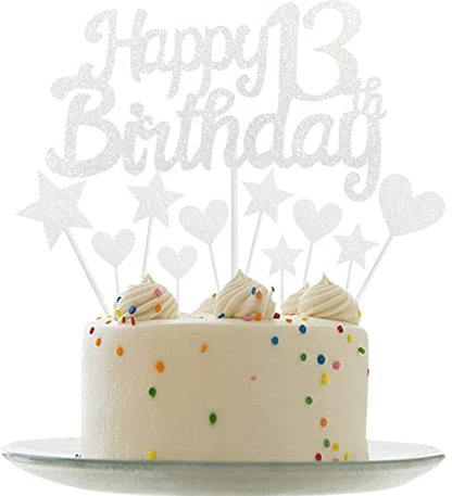 Personalised Happy 13th Birthday Cake Toppers Silver Cake Decorations for Girls Boys 13th Birthday Cake Cupcake Topper, Glitter Cakes Decoration for Kids 13 Birthday Anniversary Party Supplies