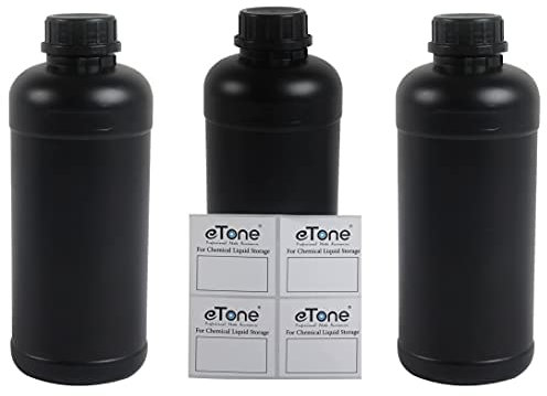 eTone 3x 1000 ml Flaschen zum Befüllen Vorratsflaschen für Fotochemikalien Dunkelkammer-Trankflasche 1L Entwicklerbehälter HDPE Plastikflasche Chemikalienbeständig (schwarz)