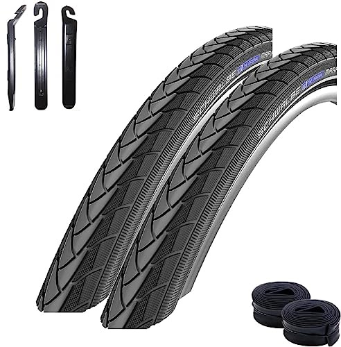 maxxi4you 2 x Schwalbe Marathon Plus Performance SmartGuard E-50 Fahrradreifen Fahrradmantel Drahtreifen schwarz 47-406 (20 x 175) + 2 x Schläuche AV7 inkl. maxxi4you Reifenheber