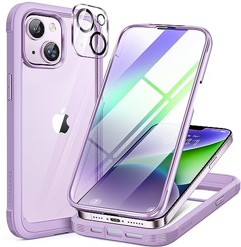 Miracase 360 Grad Hülle für iPhone 13/ iPhone 14 (6.1 Zoll), Ganzkörper Schutzhülle mit eingebauter Glas Displayschutzfolie, Stoßfeste Fullbody Handyhülle, Violett