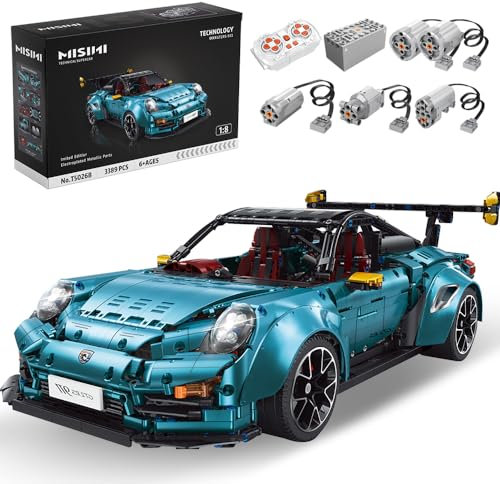 MISINI Taigaole Technik T5026 911 Sportwagen Klemmbausteine Bausatz,1:8 großes ferngesteuertes Modellauto Bausteine mit Motor,3389 Teile Galvanik Autos Bauspielzeug für Erwachsene