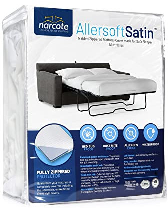 Allersoft Queen-Sofa-Matratzenbezug mit sicherem verschließbarem Reißverschluss. Schafft eine natürliche Abdichtung auf allen Seiten Ihrer ausziehbaren Sofamatratze vor Flüssigkeiten, Staub,