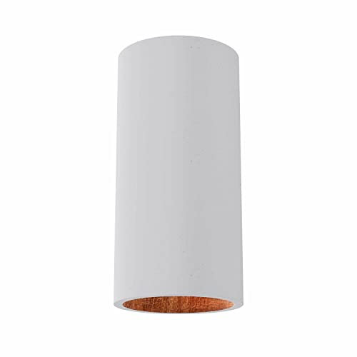Tivendis Betoniq Beton Deckenleuchte modern klein DONOMA außen weiss innen kupfer - Industrial Design Betonlampe Deckenlampe mit LED Leuchtmittel GU10 - Lampe in Betonoptik für Decke