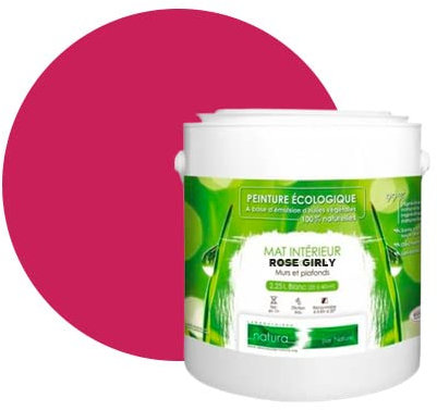 BOX DECO COULEURS Peinture murale naturelle écologique aspect mat intérieur Natura - 2,5L, Rose Girly