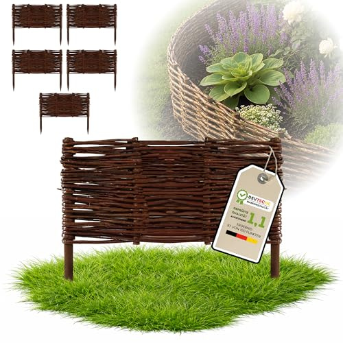 Floranica 5 Stück Beetbegrenzung Weide 30 cm x 30 cm – Rasenkante Weidengeflecht Beeteinfassung, Beetumrandung