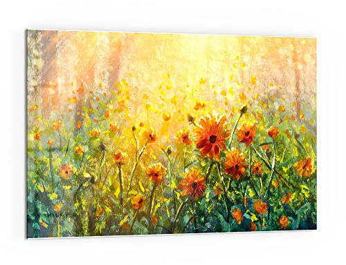 DEQORI Küchenrückwand Glas | Motiv Blumenwiese im Monet-Stil | 60x40 cm | Bad- oder Herd-Rückwand | Herdblende Spritzschutz für Küche & Badezimmer | moderne Deko für Fliesenspiegel