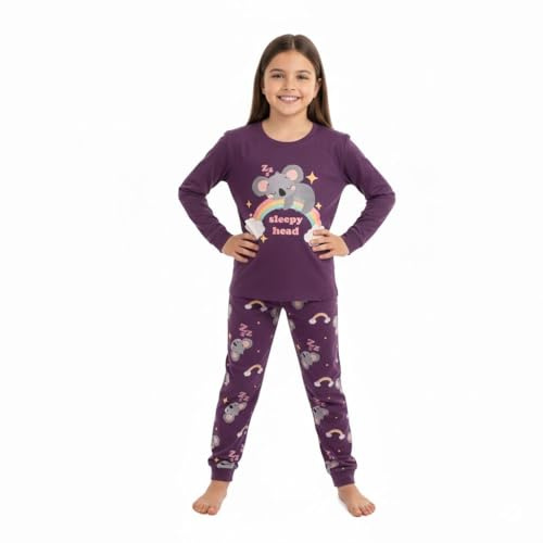 A2Z 4 Kids Girls Pyjamas Children PJs 2 Piece Set Rainbow Koala Purple Lounge Suit for Children Top Bottom Pyjamas Loungewear Gifts Age 2-13 Years