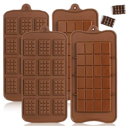 4 Stück Schokoladenformen, Silikon Brechbare Schokolade Formen, BPA-frei Antihaftbeschichtung Schokoladentafel Form Silikonform Braun für Schokolade, Süßigkeiten, Gelee, Eiswürfel