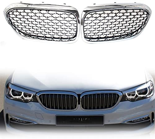 Frontgitter Grill Vorne Niere Diamond Gypsophila Silber Schwarz Grill Für BMW 5er M5 G31 520i 530i 540i Für G30 G31 2016-2019 (Color : Silver)