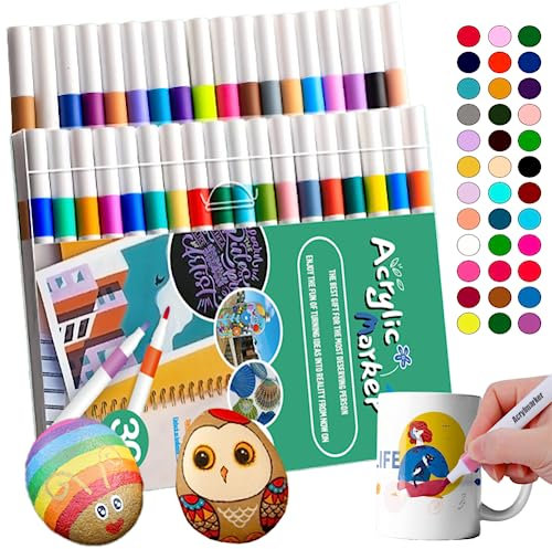HOMALIFE 36 Farben Acrylstift Set, Permanent Acrylstifte für Steine Wasserfest, Geschenk für Erwachsene und Kinder, für Stein/DIY/Stoff/Holz/Glas/Keramik/Comic/Ostereier (0.7 mm)
