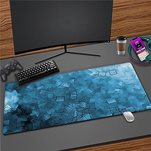 Gaming Mauspad Blau Geometrisch, XXL Gaming Mauspads 23,6x11,8x0,1 Zoll Verlängertes Großes Mauspad Schreibtischauflage, rutschfeste Gummibasis Einfach Zu Reinigen für Gamer/Desktop/Büro/Zuhause