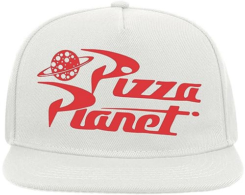 Pizza Planet Logo Snapback Flat Visor Cotton Blend Cap Weiß