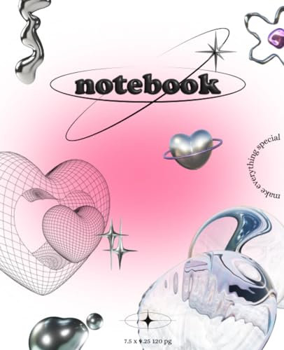 Y2k Notebook : Heart illustration, Korean Aesthetic, Pink Gradient, College Ruled, 120 pages